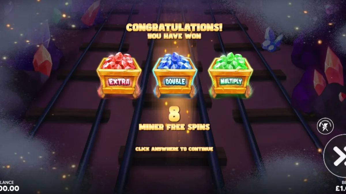 Interface do slot Pickaxe Payday com mineiros e símbolos de ouro